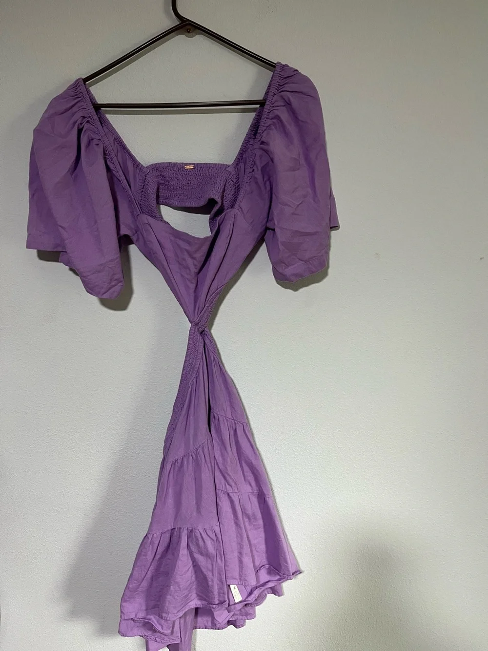 Free People Cross of Sunlight Lilac Cutout Tiered Mini Dress